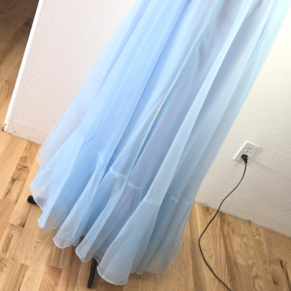 Vintage Blue Chiffon Maxi Dress Ruffle Prairie Formal Romantic Cottagecore AS IS - Picture 7 of 9